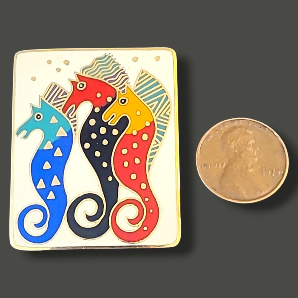 Laurel Burch Sea Stallion Pin Brooch Gold Tone Cloisonné Jewelry Vintage - Picture 2 of 3